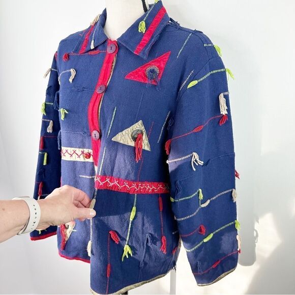 Anu by Natural Blue Tapestry Art to Wear Button up Jacket XL - Picture 3 of 14
